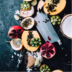 Fruits and knife